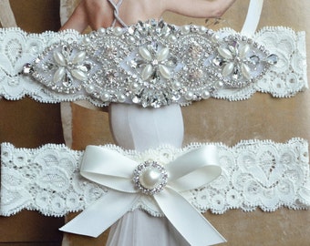 Petite to Plus size wedding garter set, bridal garter petite to plus size, bridal lingerie, ivory wedding garter, prom, Grace Style 10525