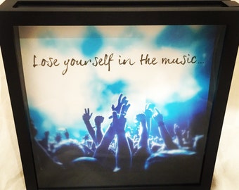 12x12 Concert Ticket Shadow Box, Ticket Stub Box, Graduation Gift, Music Lover Shadow Box, Lose Yourself in the Music