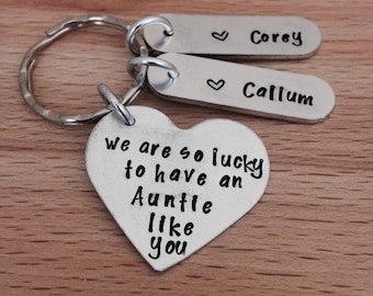 personalised - aunt - auntie gift - gifts for aunt, name keyring, sister gifts, gifts, new baby, birthday gift, hand stamped, UK, personaliz