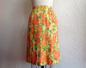 1960s Nylon floral print pleated skirt
