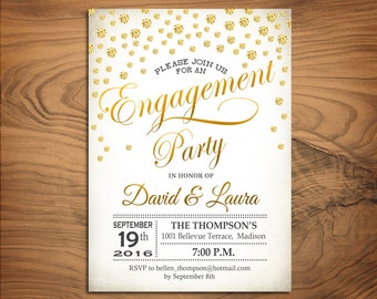 Engagement Party Invitation / Engagement Dinner Invite / Printable / Gold White / Diamonds / Digital Printable Invitation / Customized