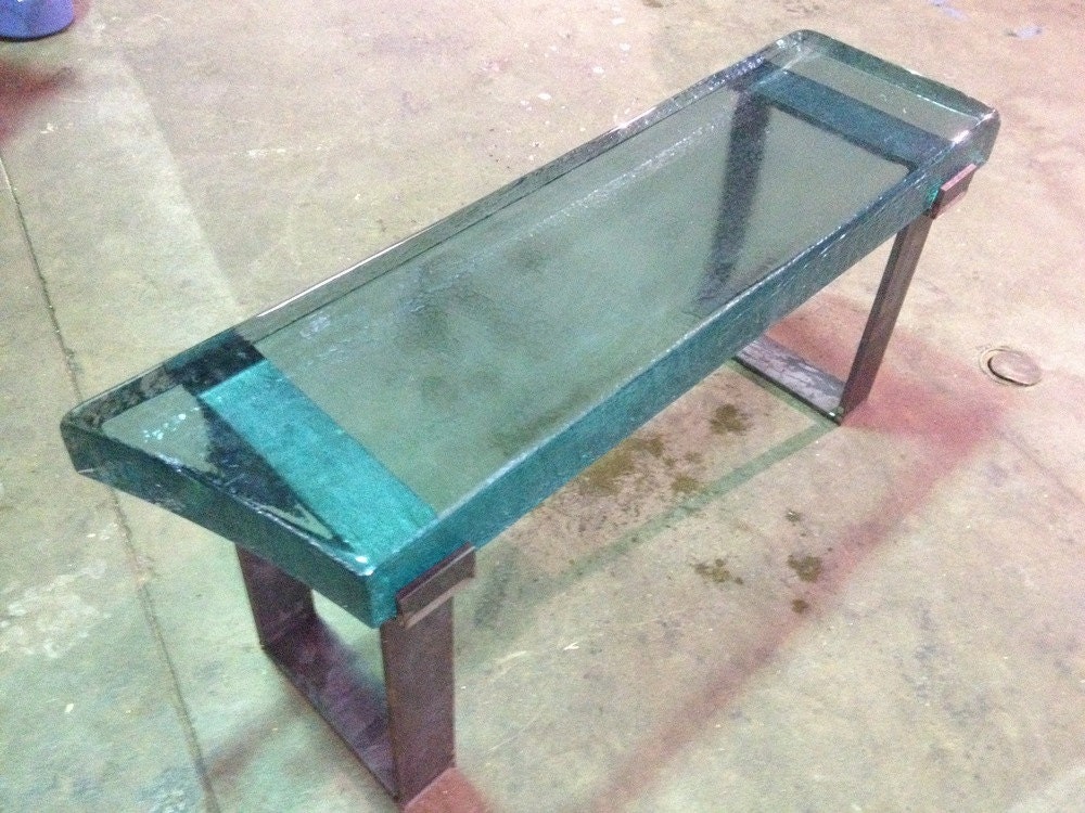Unique Modern Glass Bench with Steel Base