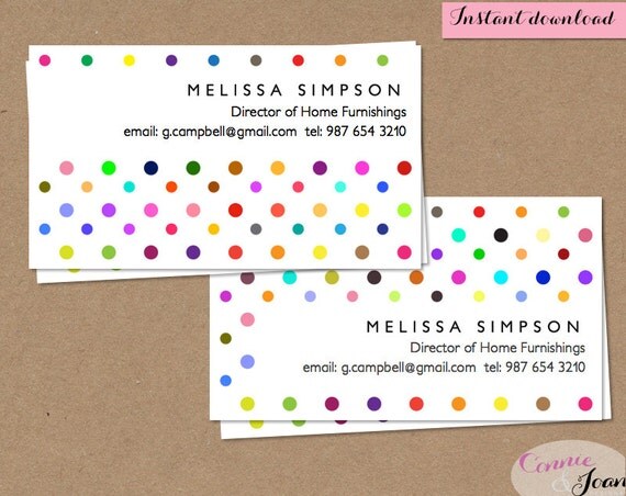 DIY business card template dots Printable and Editable 3.5x2