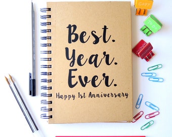 Personalised first anniversary gift. Paper anniversary notebook.