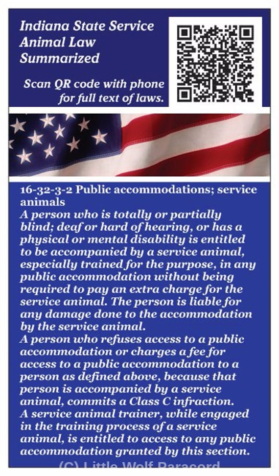Service Dog Law Card Indiana Service Dog Law ADA Service