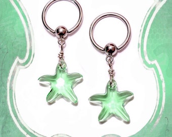 Seafoam Green Swarovski Crystal Starfish Nipple Ring Body Jewelry Pair 14G