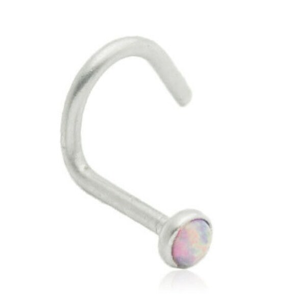 Pink Fire Opal Fish Hook Nose Stud 20G
