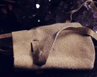 Leather medicine bag-tan leather pouch-Leather bag-Leather neck pouch-Hippie Neck Bag-Crystal Bag-Shamans Bag-Leather pouch-Necklace bags