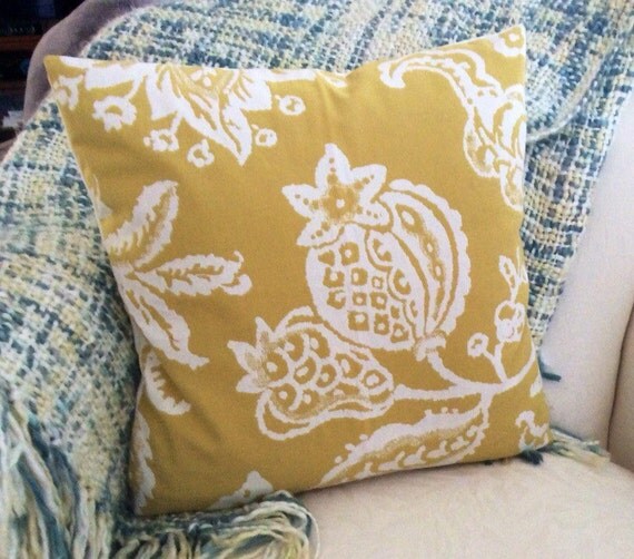 Yellow Floral Pillow Cover White Pillow Cover Jacobean Toss