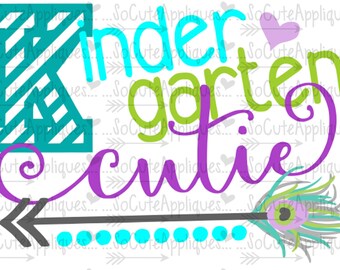 SVG, DXF, EPS Cut file Kindergarten cutie peacock School svg, back to school cut file socuteappliques, silhouette cut file, cameo file