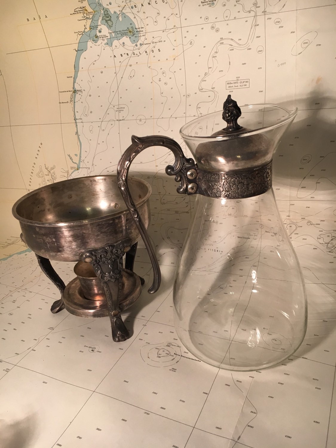 FREE SHIPPING Silver Plated & Glass Teapot and Warmer