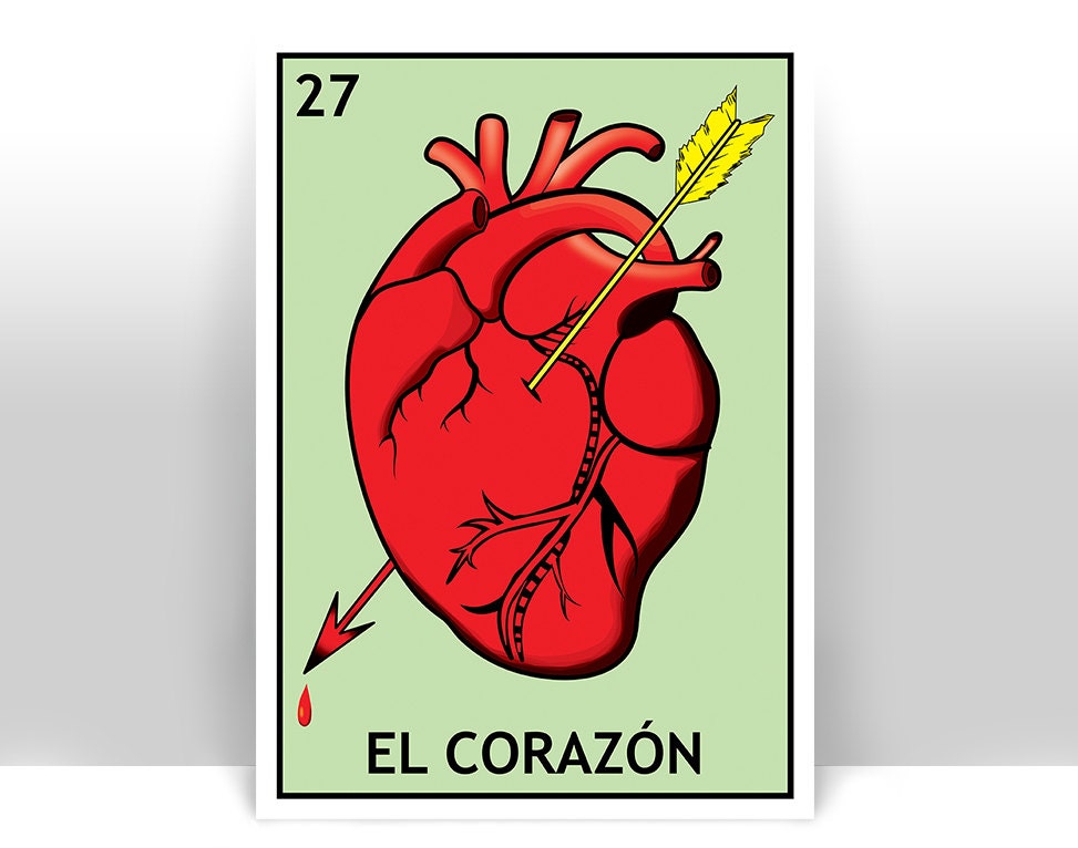 El Corazon Loteria Card The Heart Mexican Bingo Art Print