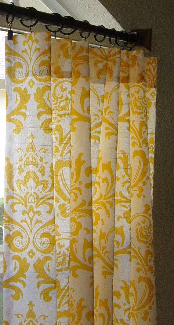 Yellow and white damask curtains by MJWeddingDesigns on Etsy