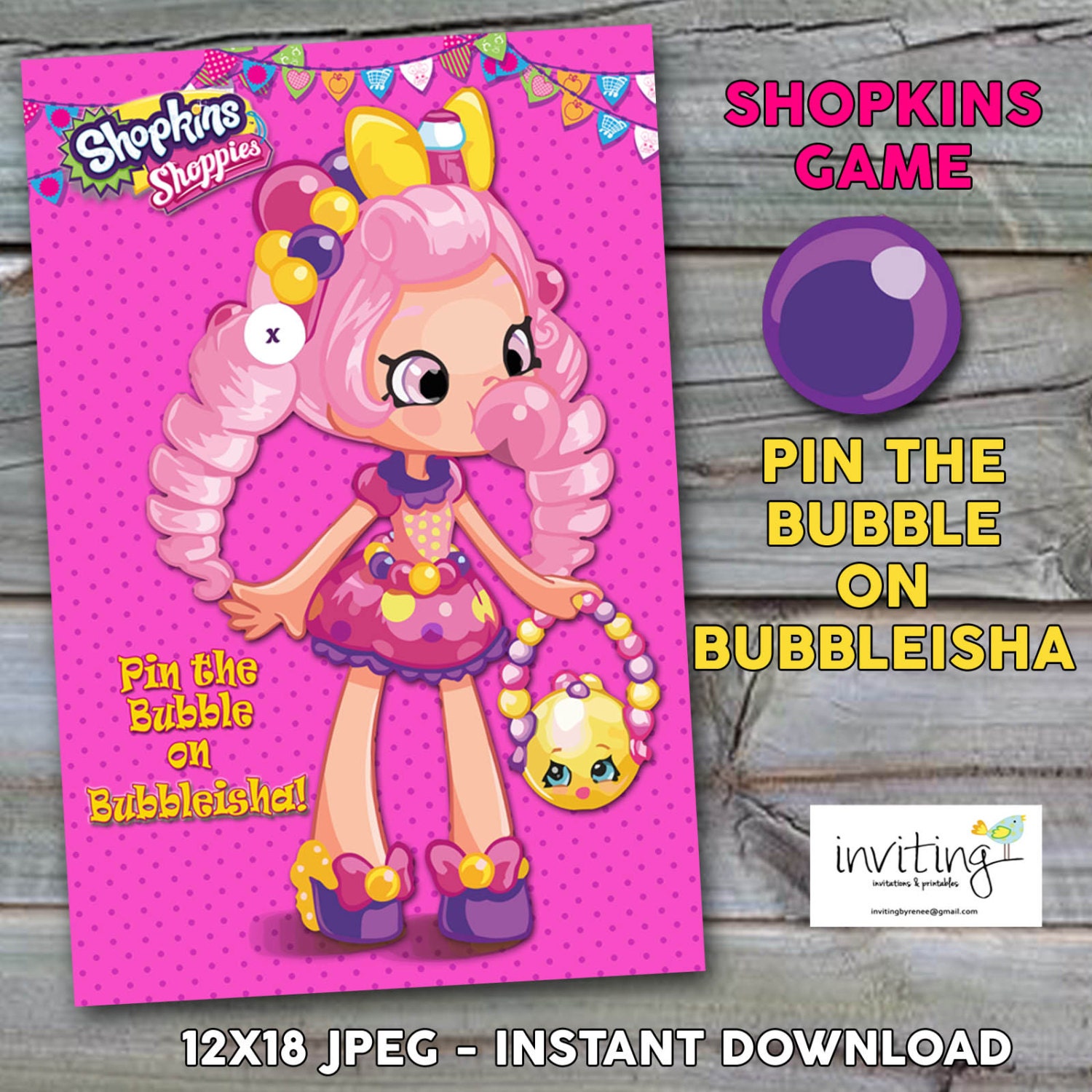 Shopkins Shoppies Party Game 12 X 18 INCH Pin the Bubble