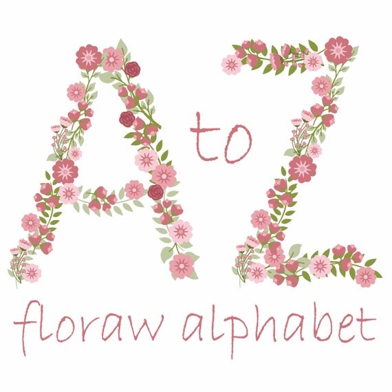 Flower alphabet clipart Pink floral letters Flower monogram