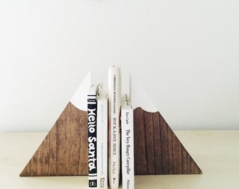 Stained Wooden Mountain Bookends (small set), mountain blocks, mountain decor, nursery bookends, children's bookends, woodland nursery