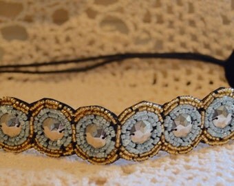 beaded headband, ladies headband, womens headband, gold bead headband, blue bead headband, gifts for her, blue and gold headband, bridesmaid