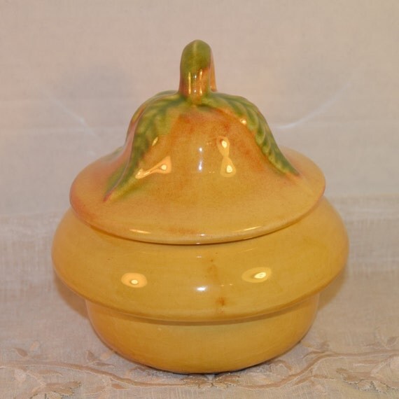 California Pottery Lidded Pear Dish Vintage Calif USA 252