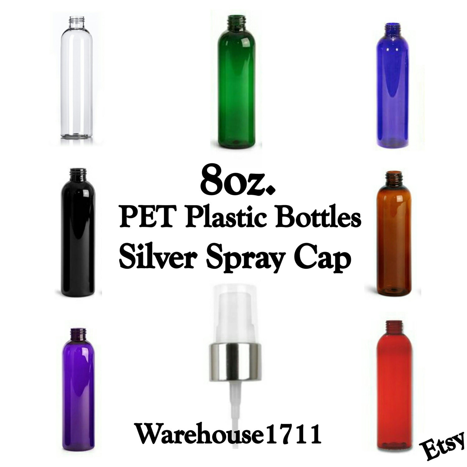 Download 8 oz. Boston Round Plastic Spray Bottles SILVER Atomizer Yellowimages Mockups
