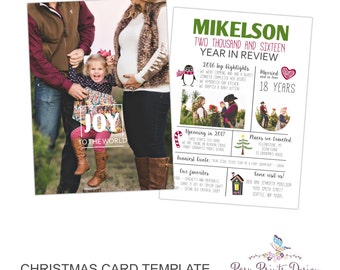 Christmas Card Photoshop Template - Year in Review - Family Newsletter - 5x7 Photo Card - INSTANT DOWNLOAD or Printable - CC43