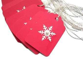 Christmas Tags - Christmas Gift Tags - Snowflake Tags - Pearl Center Holiday Tags Set of 10 - Holiday Package Decorations