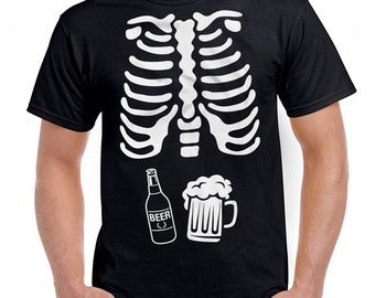 Beer Skeleton Ribcage T Shirt Halloween Costume Shirt Pregnancy Costume Halloween Pregnancy Announcement Expectant Father Mens SPT-05