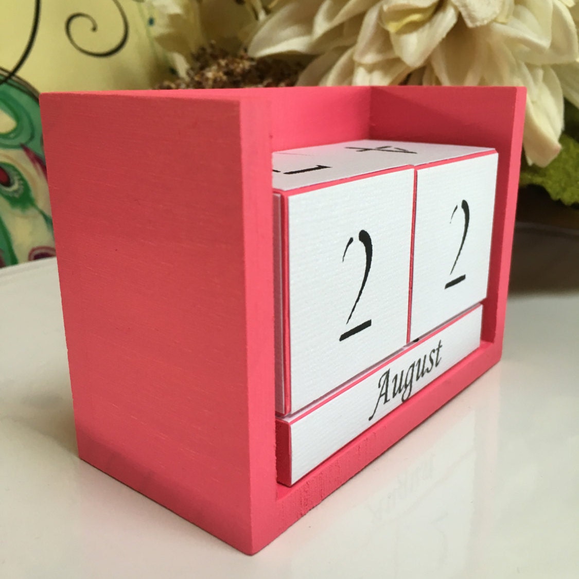 Perpetual Desk Calendar Wooden Block Calendar Hot Pink Perpetual Desk Calendar Wooden Block Calendar Hot Pink