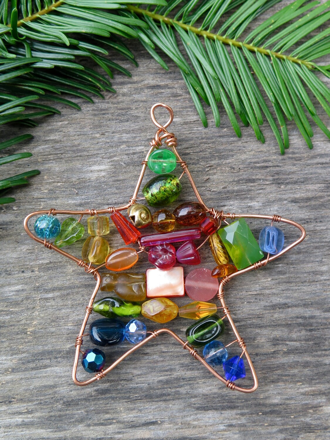 Rainbow Christmas Ornament Wire Wrapped Star Ornament