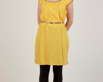 Handmade Vintage Tunic/Salwar Kameez/ Short Sleeved Yellow Tunic/Size Small