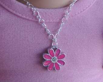 Pink Daisy Silver Pendant Necklace for American Girl Dolls and other 18 inch dolls