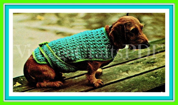 pattern for dog crochet dachshund sweater- PDF Dachshund Small Crochet Dog Pattern Jacket 1970s Instant Sweater