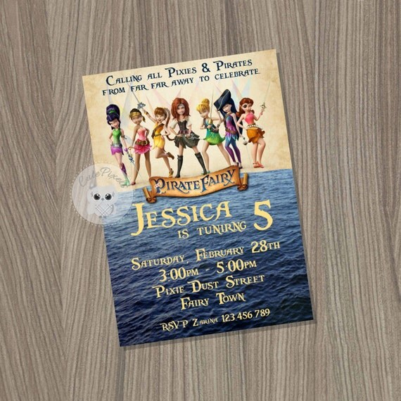 Tinkerbell Invitation, Pirate Fairy Invitation, Pirate Fairy Birthday, Tinkerbell Birthday, Zarina Pirate Fairy, disney Fairies invitation Il_570xn