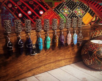 1 Dreadlock Bead featuring your choice of Stone | Filigree Silver Toned Metal, 8mm Hole Size | Crystal | Gemstone