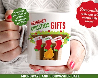 Personalized Christmas Mug - Great Gift for Grandma or Mom - Customize with Kids Names