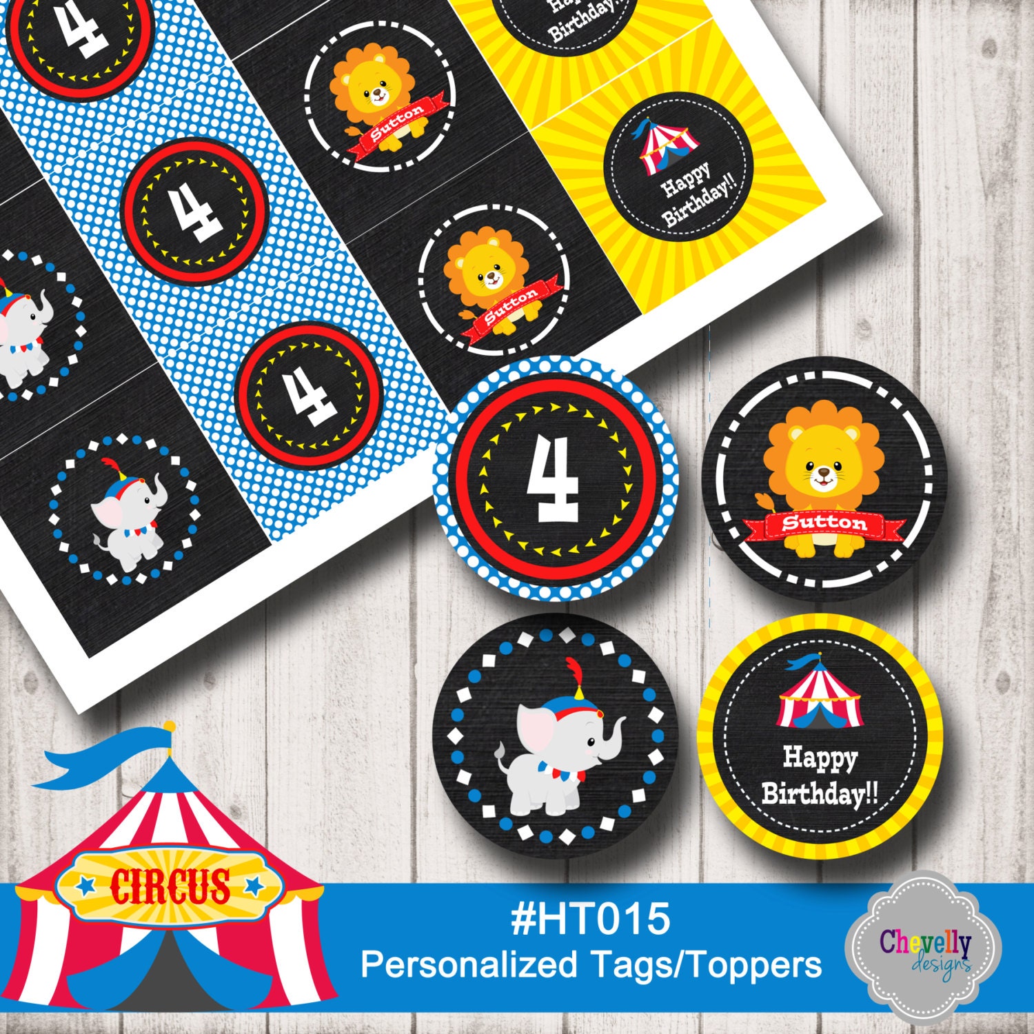 Personalized Circus Tags Printable HT015 by ChevellyDesigns