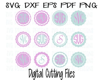 SVG Circle Monogram Frames, Svg Cut Files, Svg Dxf Eps Png Cutting files for Silhouette, Cricut & More, Scalloped Circle Monogram Frame Set