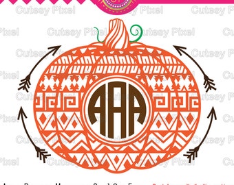 Aztec Pumpkin monogram frames svg, cricut pumpkin svg,haloween svg,aztec svg, Designs Svg cutting file,Cricut Design Space,Digital Cut Files