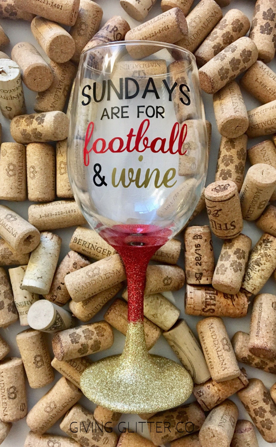 Sundays are for football & wine // Glitter Dipped Wine Glass
