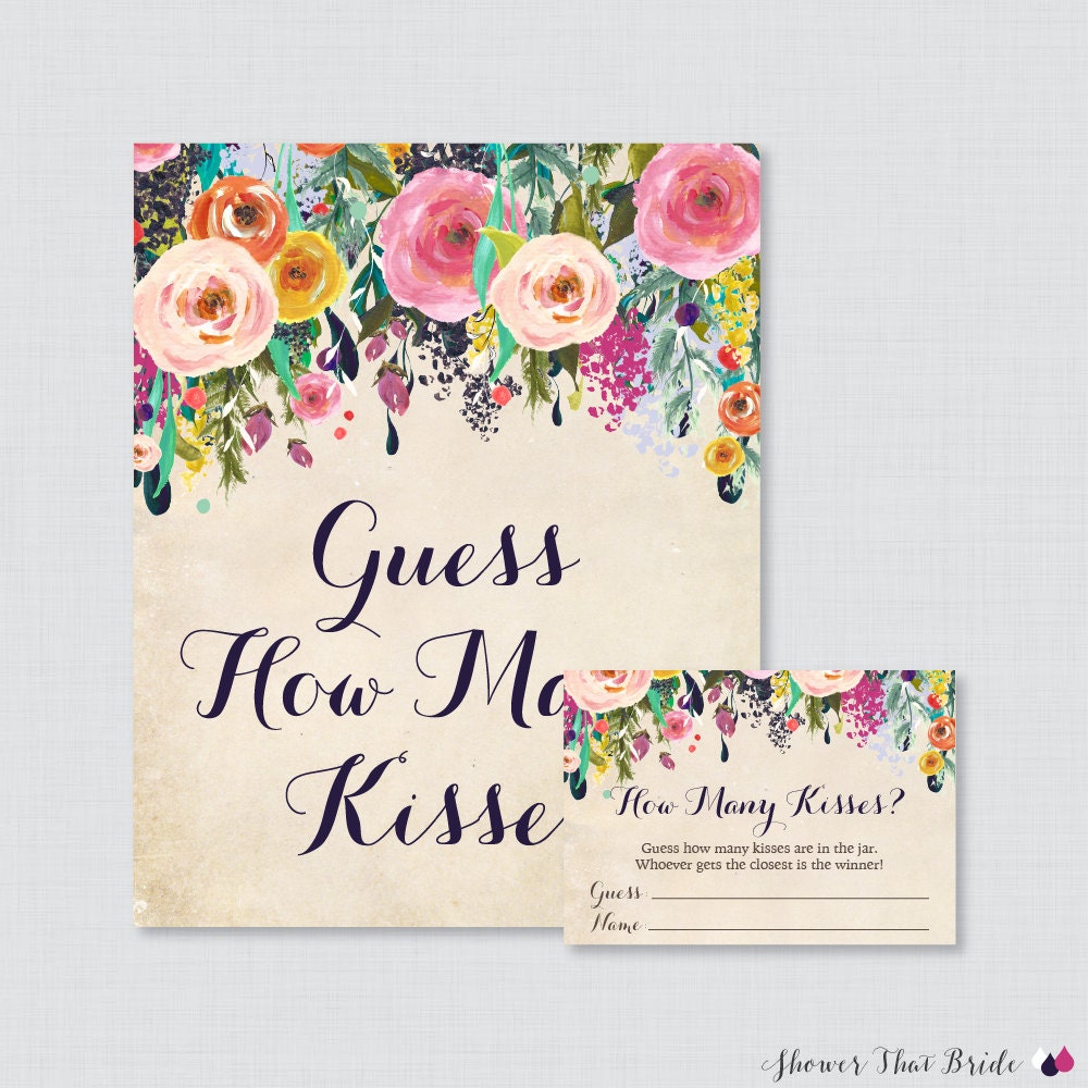 Guess How Many Kisses Bridal Shower Game Printable Floral