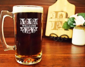 Engraved Beer Mug, Regal Split Letter, Monogrammed Beer Steins, Personalized Glasses, Gifts for Wedding, Personalized Beer Mug, Groomsmen