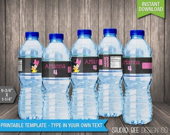 Minnie Mouse Water Bottle Labels - INSTANT DOWNLOAD - Printable Wrappers - Fits Avery Wraparound - DIY Personalize & Print (MNwb01)