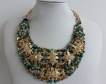 Strass necklace, Statement necklace, Natalie necklace, Big necklace, Collar necklace with rhinestone and Jeweled vintage buttons IV116