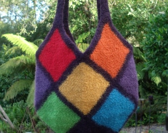 Felted Rainbow Handbag / Shoulder Bag / Felted Wool