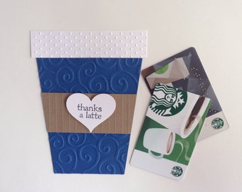Thanks A Latte Card, Coffee Gift Card Holder, Coffee Cup Card, Teacher Appreciation, Thank You Card, Gift Card Holder, Coffee Gift