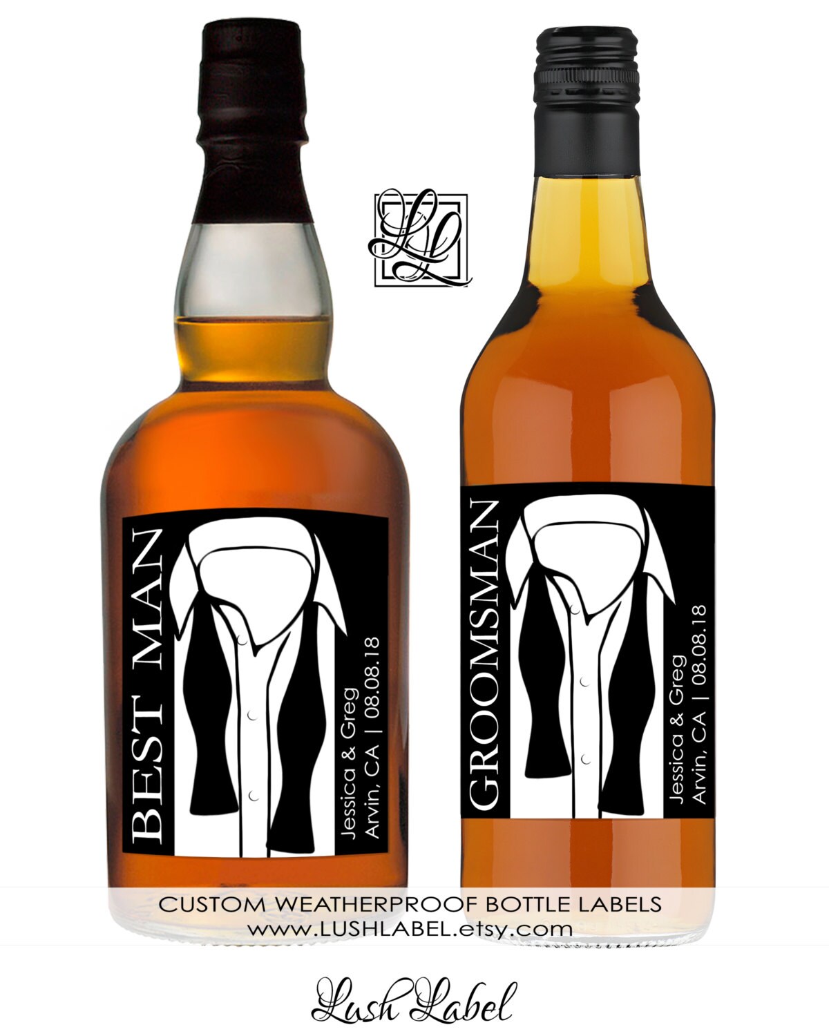 Best Man & Groomsmen Wine Flask Beer Champagne Bottle Labels