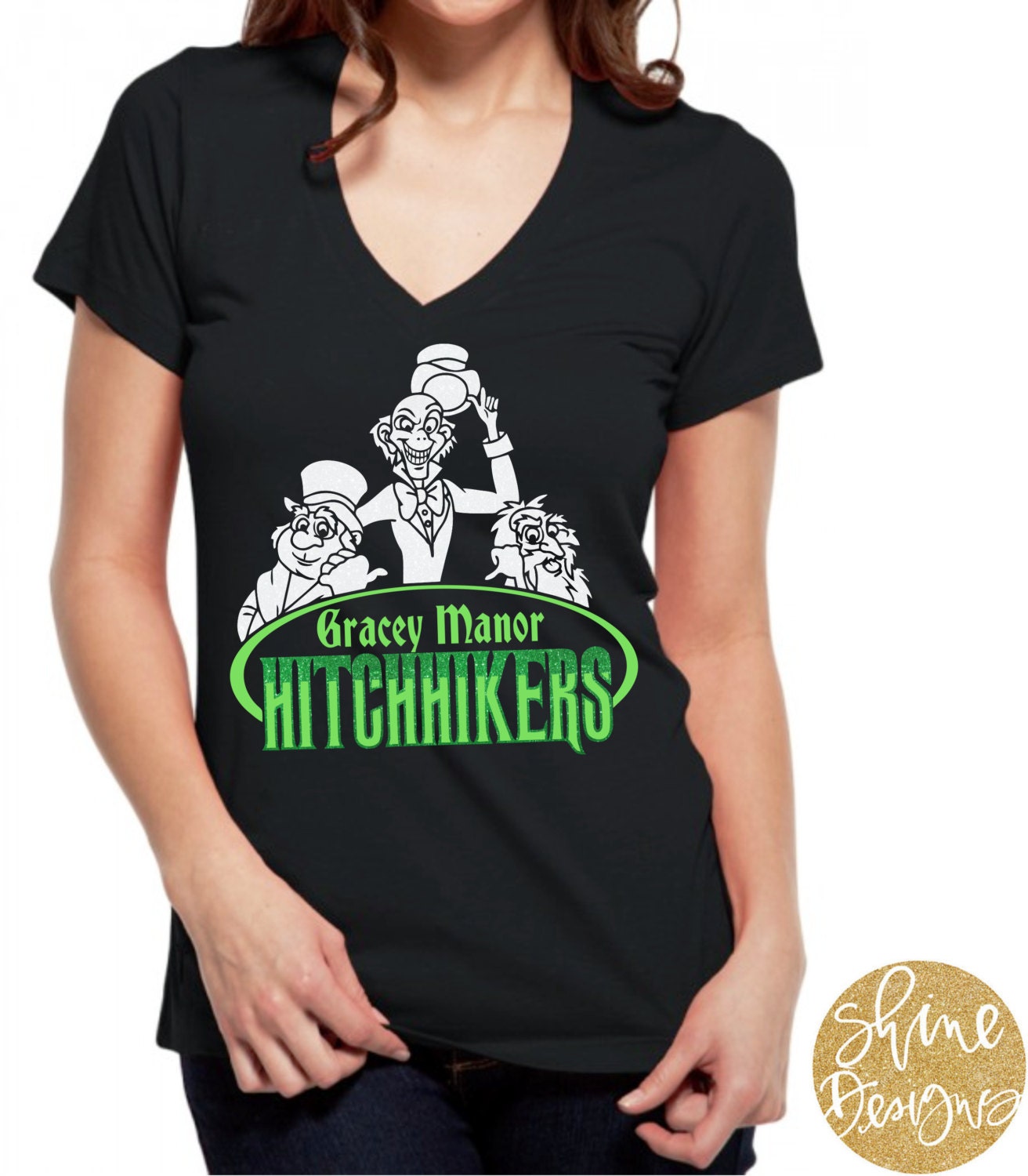 Gracey Manor Hitchhikers Haunted Mansion Glitter Shirt