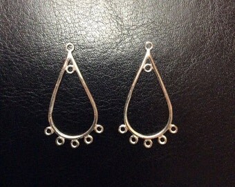 Sterling Silver Teardrop Chandelier with 6 loops, Finding, 33x18mm, Two pieces