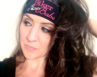Biker Babe fashion embroidered headband, biker girl, biker chick,motorcycle, biker chic, Harley Davidson, yoga headband, motorcycle headband
