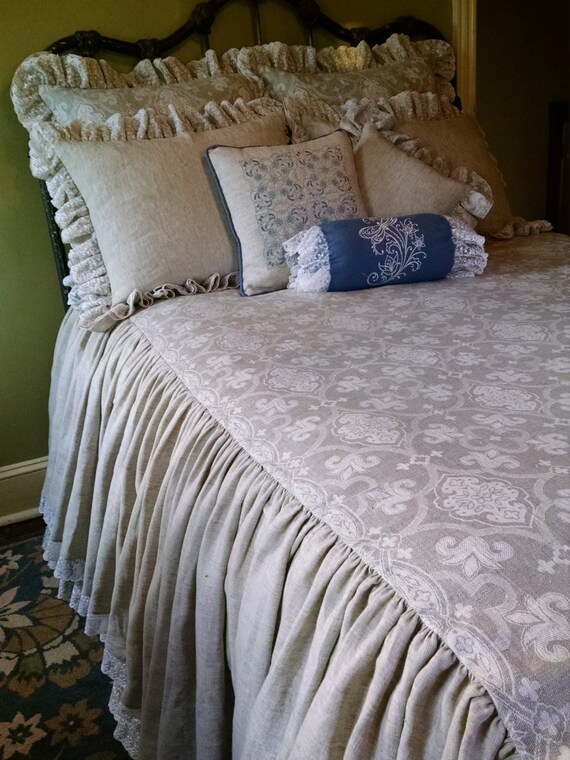 Skirted Coverlet Twin XL 100 Linen Bedding Set