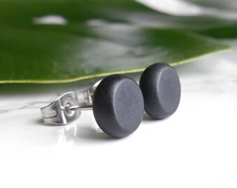 Black Stud Earrings For Men - Monochrome Ear Studs - Sterling Silver Earrings - Mens Ear Studs - Minimalist Jewelry - Contemporary Jewelry M